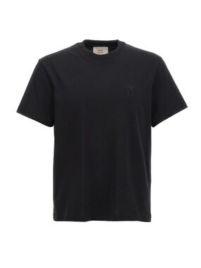 AMI Paris Ami de Coeur T Shirt Black Tonal Embroidered Logo Made in Portugal